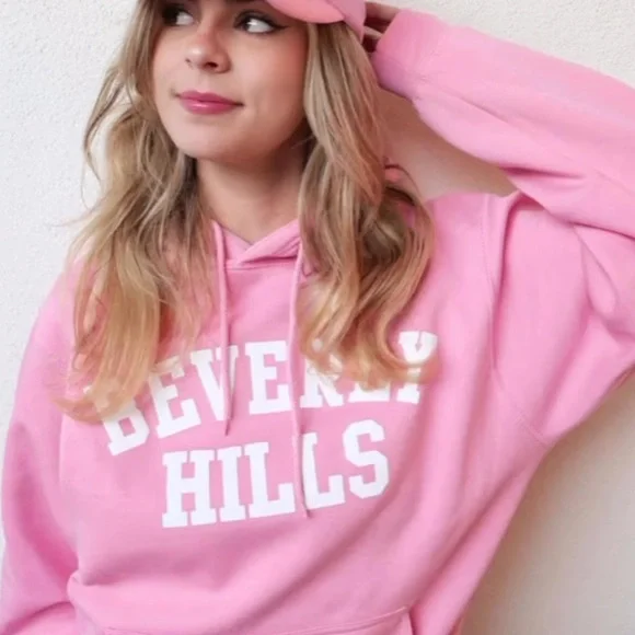 Pink Beverly Hills oversized unisex Hoodie - Picture 1 of 7